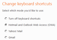Keyboard shortcut options for Hotmail users