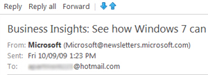 Header information in Hotmail emails