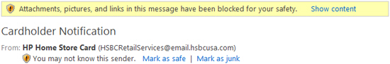 Hotmail blocked unsafe content and images