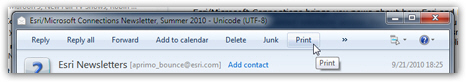 Printing emails from the Windows Live Mail toolbar