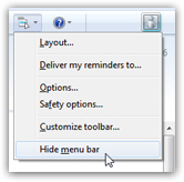 Hide the menu bar (classic menus) in Windows Live Mail