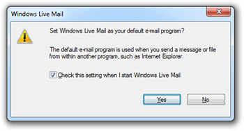Would you like to set Windows Live Mail as default mail handler?