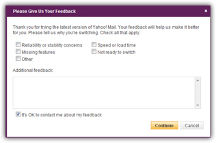 Before switching, submit feedback on Yahoo Mail Beta 2010