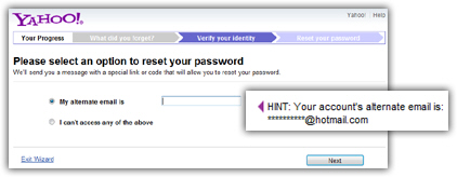 Have Yahoo Mail resend your password to another email address