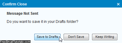 Yahoo Mail confirming to save an email message in Drafts