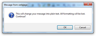 Yahoo warning about conversion from rich text formatting to plain text