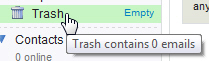 Emptied Trash folder contains 0 emails