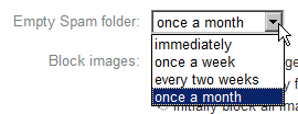 Emtpy spam options in Yahoo Mail
