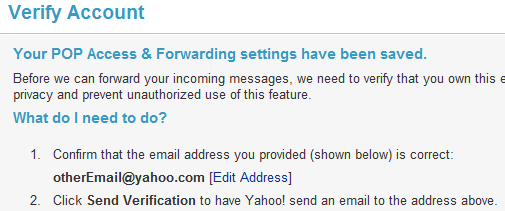 Verify the mail forwarding email account