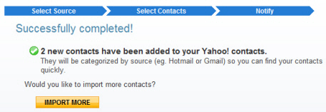Yahoo Mail successfully imported your contacts!