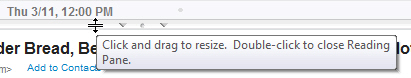 Resize the Reading Pane up or down