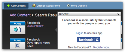 Facebook application on My Yahoo