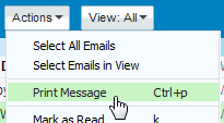 Go to Actions > Print to print the selected email