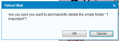 Yahoo Mail confirming deletion of an empty folder