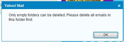 Yahoo Mail refusing to delete a folder that contains emails