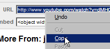 Copy the address of a YouTube video