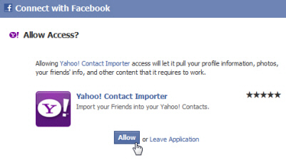 Allow Yahoo to access your Facebook contacts