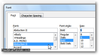 Customize default font family, font face, text size, and font style for Word 2007