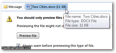 Outlook 2007 warning about preview Word 2007 document files