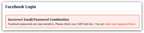 Facebook login problems - incorrect credentials