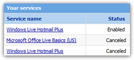Windows Live Hotmail Plus and other Microsoft service subscriptions