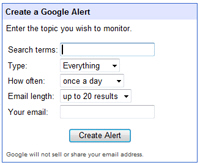 Google alert signup form