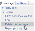 Delete the current email message in Gmail