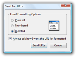 Send Tab URLs email formatting options