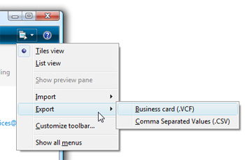 Exporting contacts from Windows Live Mail