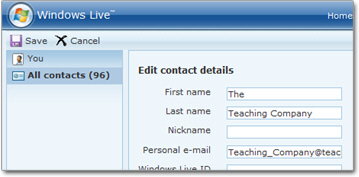 Optionally editing a Hotmail contact's information