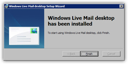 Windows Live Mail installation complete