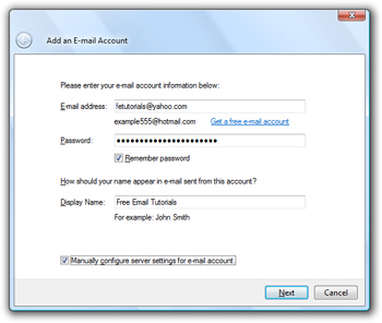 New email account wizard in Windows Live Mail