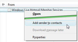 Create a new contact from an email in Windows Live Mail