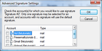 Windows Live Mail's Advanced Signature Settings