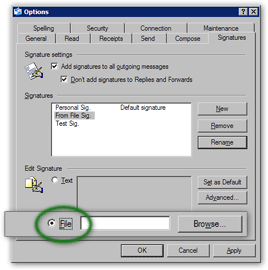 Creating an email signature from file in Outlook Express