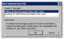 Creating a new PST data file in Outlook 2003
