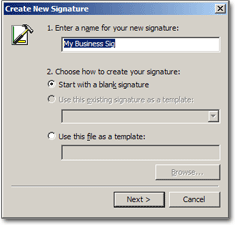 New signature editor in Outlook 2003