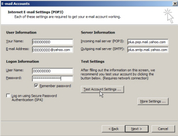 Mail server settings for Yahoo! Mail in Outlook