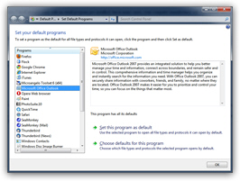 Candidates for default email program in Windows 7