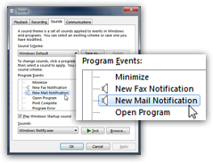 Configure New Mail Notification sound settings in Windows 7