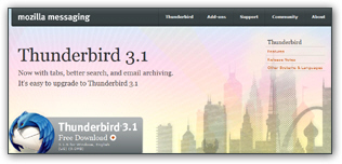 Official Thunderbird email program download page on Mozilla Messaging
