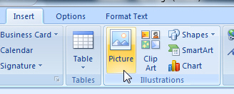 Add a picture in emails through the Outlook 2007 ribbon