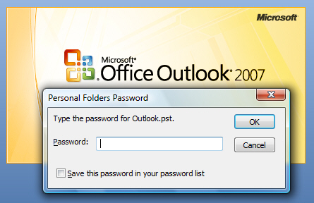 Outlook 2007 is now password-protected