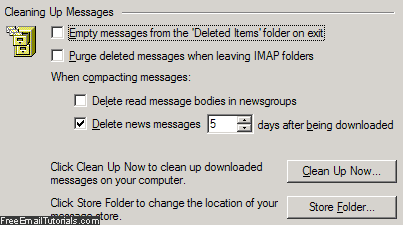 Auto-delete old email messages settings in Outlook Express