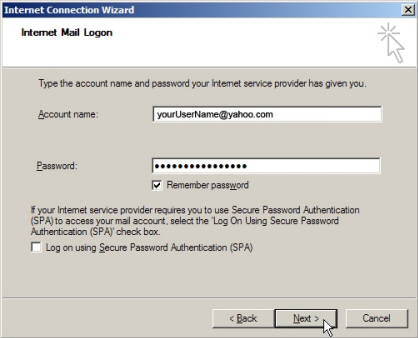 Yahoo! Mail credentials in Outlook Express