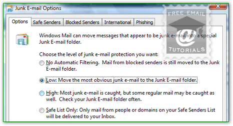 Configure Windows Mail spam settings