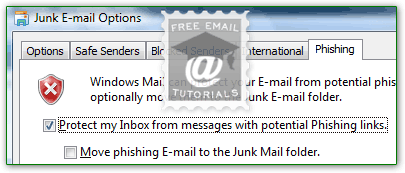 Customize phishing options in Windows Mail