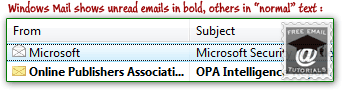 Read emails and bold unread messages in Windows Mail