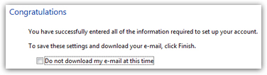 Windows Mail confirms email account setup