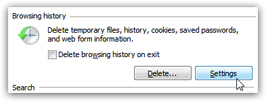 Access the browsing history settings in Internet Explorer 8